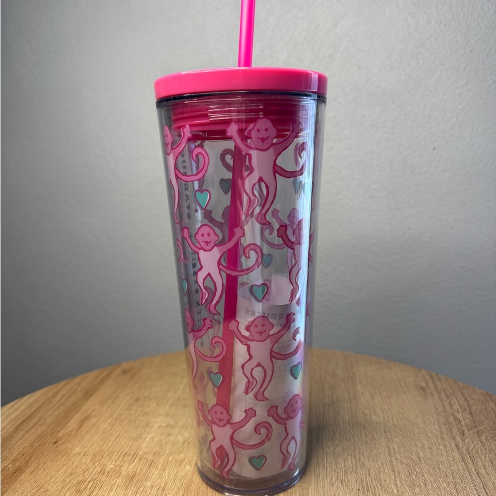 Starbucks x Roller Rabbit Pink Tumbler with Straw - Picture 2 of 4